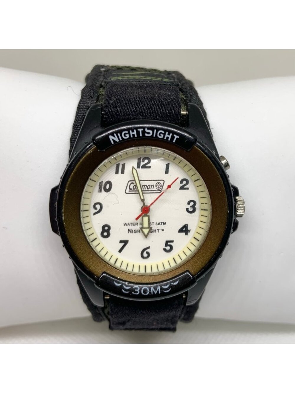 Vintage Coleman men’s watch black tone 40mm quartz analog nylon band running